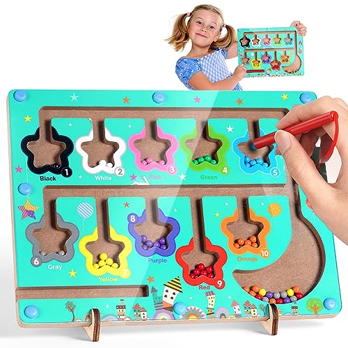 Aolso Magnetische Farbe Perlen Spielzeug, Magnetisches Farb und Zahlenlabyrinth Spielzeug, Lernspielzeug für Kinder, Montessori-Lernspielzeug, Motorikspielzeug Geschenk 2-5 Jahre (Grüner-Star) von Aolso