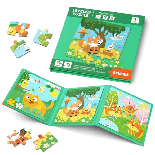Aolso Magnetpuzzles für Kinder, 3–5 Jahre Magnetspiel, 3-in-1- Magnetpuzzles, Tierpuzzlebuch für Kleinkinder, Reisespiele und Reisespielzeug, Lernmagnet-Geschenk für den Roadtrip von Aolso