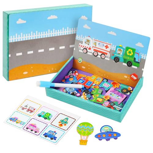 Aolso Magnetpuzzles für Kinder, 3–5 Jahre Magnetspiel, Pädagogisches Magnetisches Fahrzeug-Puzzlespielzeug mit bunten Fahrzeugen, Reisespiele und Reisespielzeug, Lernmagnet-Geschenk für den Roadtrip Aolso Magnetpuzzles für Kinder, 3–5 Jahre Magnetspiel, Pädagogisches Magnetisches Fahrzeug-Puzzlespielzeug mit bunten Fahrzeugen, Reisespiele und Reisespielzeug, Lernmagnet-Geschenk für den Roadtrip von Aolso