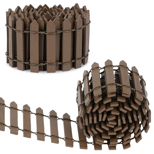Aolso Miniatur Wichtel Zubehör, 2PCS Miniatur Garten, Garten-Set, Gartenmöbel Wichtel Holzzaun, DIY Wichteltür Zubehör, Blumentopf Puppenhaus Fee Gartendekoration, 90 x 5 cm（Braun） von Aolso