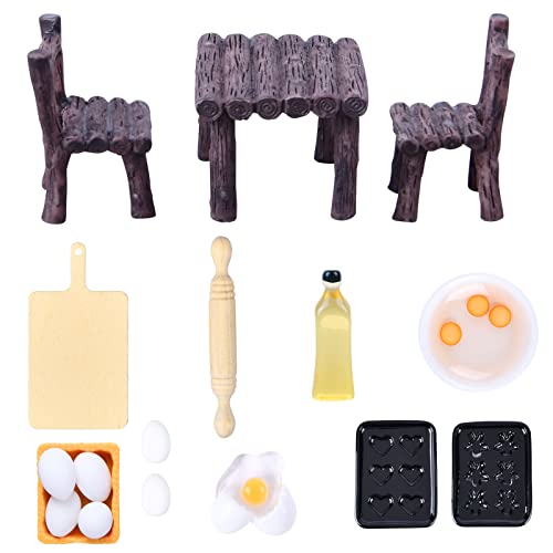 Aolso Puppenhaus Zubehör, 17PCS Wichtel Zubehör, Miniatur Wichtel Zubehör Zubehör Weihnachten, Miniatur Deko Miniatur Eier Milchbrot Mehlbeutel Puppenhaus Küchen-Backset (Schwarz) von Aolso