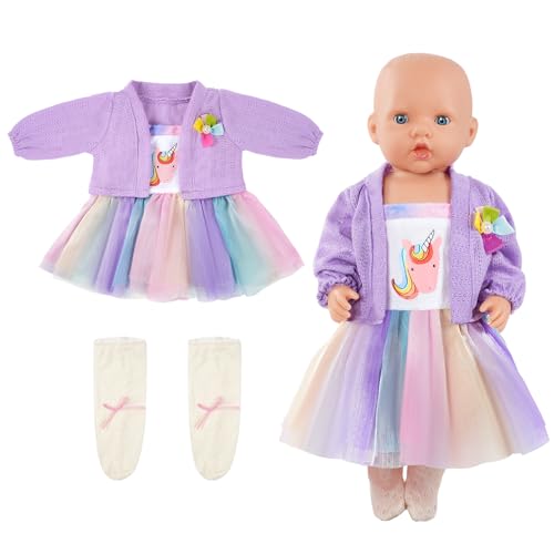 Aolso Puppenkleidungsset, 14–18 Zoll Puppenkleidung, Puppenzubehör passend für 35–45 cm, Babypuppenkleidung mit 1 Kleiderbügel, Geburtstagsgeschenk für Mädchen (Einhornkleid) von Aolso