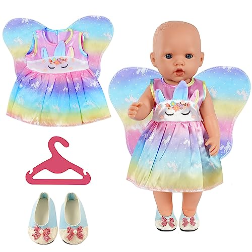 Aolso Puppenkleidungsset, 14–18 Zoll Puppenkleidung = Kleid + Schmetterling + Schuhe + Kleiderbügel, Puppenzubehör passt 35–45 cm (Kleid-Schmetterling) von Aolso