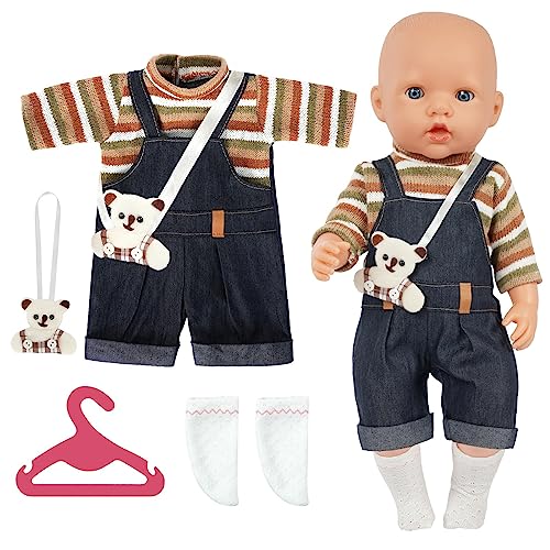 Aolso Puppenkleidungsset, 14–18 Zoll Puppenkleidung = Kleidung + Bär + Socken + Kleiderbügel, Puppenzubehör passend für 35–45 cm (Overall - Bär) von Aolso