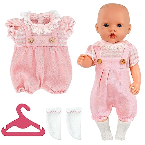 Aolso Puppenkleidungsset, 14–18 Zoll Puppenkleidung = Strampler + Socken + Kleiderbügel, Puppenzubehör passend für 35–45 cm (Overalls-Rosa) von Aolso