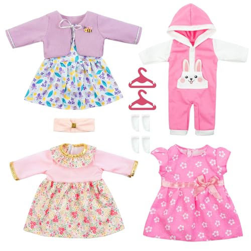 Aolso Puppenkleidungsset, 4 Stück Kleidung Bekleidung für Baby Puppen, Puppenkleidung 35-43 cm, neues Kleid, Babypuppenkleidungs-Outfits, Kleid Mantel Socke, für 14–18 Zoll große Puppen (ohne Puppe) von Aolso