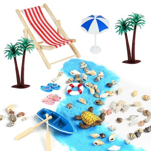 Aolso Strand-Mikrolandschaft, 12 Stück Miniatur Dekoration Mini-Stranddekorationen, Miniatur Dekoration, Miniliegestuhl, Sonnenschirm Kleine Palme Deko Accessoires, Puppenhausdekoration von Aolso