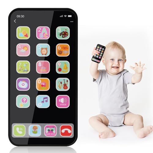 Aolso Telefon-Spielzeug für Babys, Musik-Handy-Spielzeug, gefälschtes Telefon-Spielzeug, Jungen-Mädchen-Geburtstagsgeschenk, Kinder Lernen Mobiltelefon, Baby-Spielzeug für 1–2 Jahre (Schwarz) von Aolso