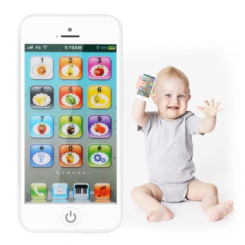 Aolso Telefon-Spielzeug für Babys, Musik-Handy-Spielzeug, gefälschtes Telefon-Spielzeug, Spielzeug-Telefon für Jungen und Mädchen, Baby-Spielzeug-Geschenke, Kinder Lernen Mobiltelefon (weiß) von Aolso
