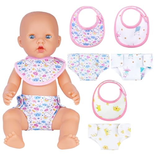 Aolso Windeln für Baby Puppen,6 Stück puppenwindeln und Puppenlätzchen Set,Puppen zubehör,Windeln Lätzchen-Set für 14"-18" Puppen von Aolso