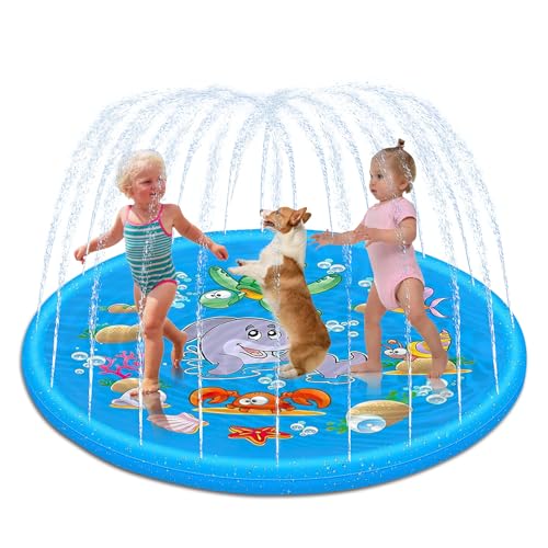 Splash Pad 170 cm Sprinkler Wasser Spielmatte, Splash Play Matte, Sommer Garten Wasserspielzeug für Baby, Hund und Haustiere von Aomantic Sarl