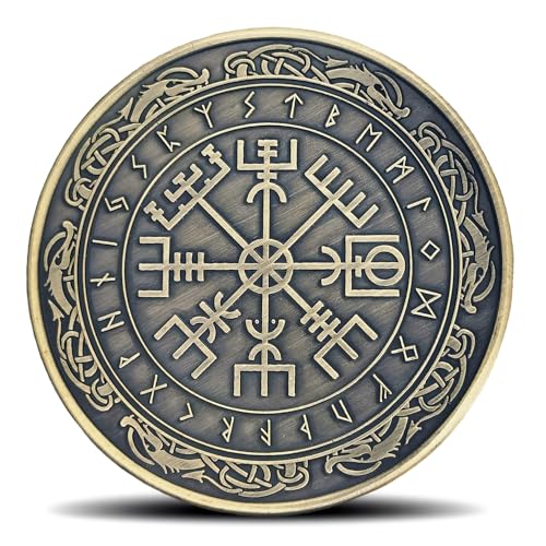 Wikinger Kompass Vegvisir Herausforderung Münze - Norse Runen Design Einzigartiges Geschenk für Wikinger & nordische Mythologie Enthusiasten von Aomcisi