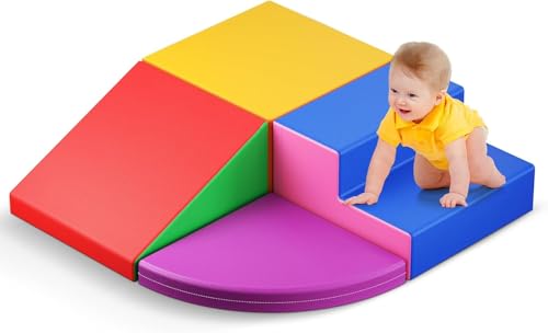 4p-Schaumstoff-Kletterklötze für Kleinkinder 1-3 Jahre, Baby-Kletterklötze, fördert Gleichgewicht, Motorik & Koordination, Innen und Außengebrauch, spaßiges Kletterspielzeug (4p-Schwamm – bunte Farbe) von Aomdom