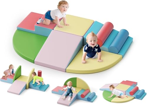 8-teilige Weichschaum-Kletterblöcke, Baby-Kletterblöcke, versteckter Reißverschluss & abgerundete Kanten, hochelastischer Schwamm, fördert Motorik & Kreativität, Kletterspielzeug für Kleinkinder von Aomdom
