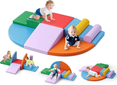 8-teilige Weichschaum-Kletterblöcke, Baby-Kletterblöcke, versteckter Reißverschluss & abgerundete Kanten, hochelastischer Schwamm, fördert Motorik & Kreativität, Kletterspielzeug für Kleinkinder von Aomdom