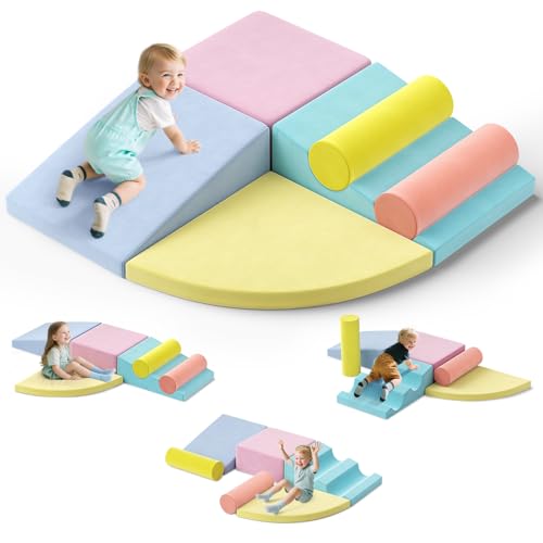 Aomdom Schaumstoff Bausteine für Kinder, 6 Piece XXL Softbausteine Klettern, Hochelastische Schwammbausteine für Indoor-Spaß, Kinder-Kletterbausteine-Set aus weichen Bausteinen (6in1, Macaron) von Aomdom