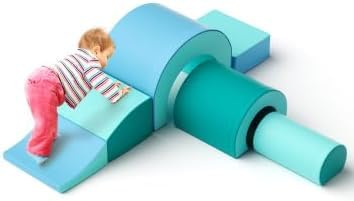 Aomdom Verbessert Schaumstoff-Kletterblöcke für Kleinkinder, 5 Schaumstoffblöcke mit Tunneln, doppelter Spaß, pädagogische Übungen,Baby-Kletterklötze(5p-Hellblau) von Aomdom