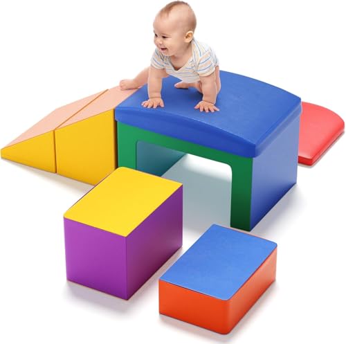Aomdom Weiche Baby-Schaumstoff-Kletterblöcke für Kleinkinder, Kleinkind-Schaumstoff-Kletterblöcke, Verschiedene Formen, Intelligenztraining, Indoor-Kletterspielzeug (6p-Farbe) von Aomdom