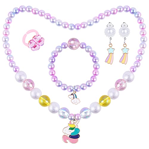 Aomig Einhorn Kinder Schmuck Set, 5pcs Regenbogen Einhorn Halskette Armband Ring Ohrclips für Mädchen Geburtstag Party Dress Up Kostüm Zubehör Aomig Einhorn Kinder Schmuck Set, 5pcs Regenbogen Einhorn Halskette Armband Ring Ohrclips für Mädchen Geburtstag Party Dress Up Kostüm Zubehör von Aomig