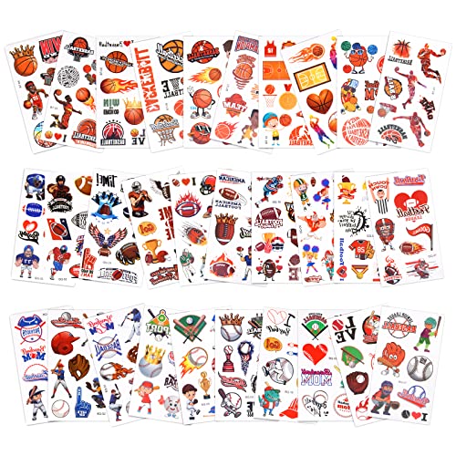 AOMIG Tattoo Kinder, 30 Blätter Rugby Baseball Basketball Tattoo Set, Mädchen Jungen Kinder Tattoos zum Aufkleben, Temporäre Kindertattoos für Geburtstagsgeschenke Mitgebsel (Set D) von Aomig