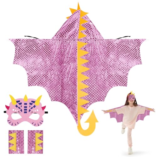 Aomig Dinosaurier Umhang Kinder 3Pcs Rosa Drachenflügel Cosplay Kostüm Cape mit Dino Maske Drachen Mantel Kleidung Kinderkostüm Rollenspiel Halloween Karneval Fasching Maskerade Jungen Mädchen 110cm Aomig Dinosaurier Umhang Kinder 3Pcs Rosa Drachenflügel Cosplay Kostüm Cape mit Dino Maske Drachen Mantel Kleidung Kinderkostüm Rollenspiel Halloween Karneval Fasching Maskerade Jungen Mädchen 110cm von Aomig