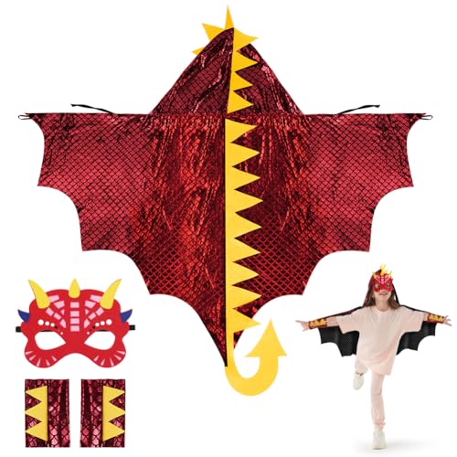 Aomig Dinosaurier Umhang Kinder 3Pcs Rot Drachenflügel Cosplay Kostüm Cape mit Dino Maske Drachen Mantel Kleidung Kinderkostüm Rollenspiel Halloween Karneval Fasching Maskerade Jungen Mädchen 110cm Aomig Dinosaurier Umhang Kinder 3Pcs Rot Drachenflügel Cosplay Kostüm Cape mit Dino Maske Drachen Mantel Kleidung Kinderkostüm Rollenspiel Halloween Karneval Fasching Maskerade Jungen Mädchen 110cm von Aomig