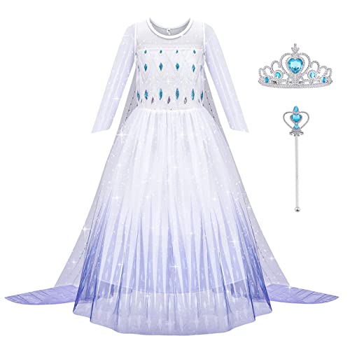 Aomig Elsa Kostüm Kinder Mädchen, Elsa Kleid Kinder mit Krone Zauberstab für Verkleidung Karneval Halloween Weihnachten Geburtstag (100) von Aomig