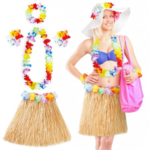 Aomig Hawaii Mottoparty Kostüme Set Rock, Hawaiian Gras Hula Rock Sets, 40cm Lange Hawaiianischer Grasrock mit Halskette Armbänder Haarblume Grasröcke für Cheerleading Strand Party Ostern(Strohfarbe) Aomig Hawaii Mottoparty Kostüme Set Rock, Hawaiian Gras Hula Rock Sets, 40cm Lange Hawaiianischer Grasrock mit Halskette Armbänder Haarblume Grasröcke für Cheerleading Strand Party Ostern(Strohfarbe) von Aomig