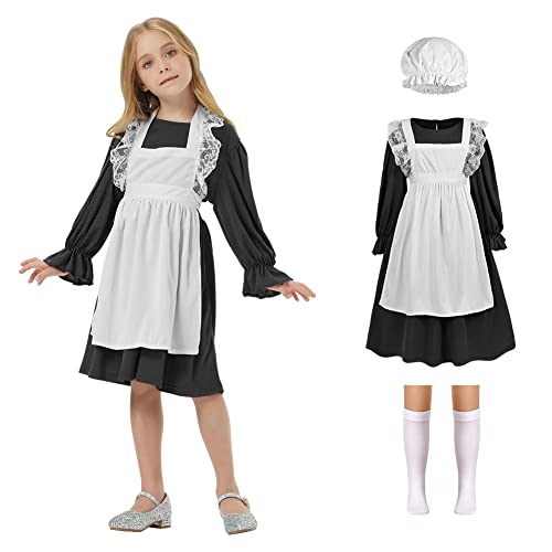 Aomig Maid Dress, Schwarz French Maid Outfit Viktorianisch für Mädchen, 4 Pcs Dienstmädchen Kostüm mit Stirnband Strümpfe und Weiße Schürze, Maid Kostüm Cosplay für Halloween Fasching Party(M) Aomig Maid Dress, Schwarz French Maid Outfit Viktorianisch für Mädchen, 4 Pcs Dienstmädchen Kostüm mit Stirnband Strümpfe und Weiße Schürze, Maid Kostüm Cosplay für Halloween Fasching Party(M) von Aomig