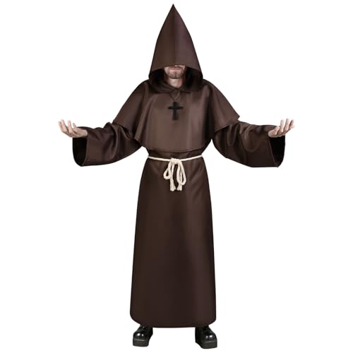 Aomig Mönch Robe Prister Gewand Männer, Mönchskutte Mittelalter Cape, Klassisches Mittelalterkostüm Hooded Renaissance Priester Robe Weihnachtsfeier Halloween Karneval Cosplay Kostüm (2XL, Braun) Aomig Mönch Robe Prister Gewand Männer, Mönchskutte Mittelalter Cape, Klassisches Mittelalterkostüm Hooded Renaissance Priester Robe Weihnachtsfeier Halloween Karneval Cosplay Kostüm (2XL, Braun) von Aomig