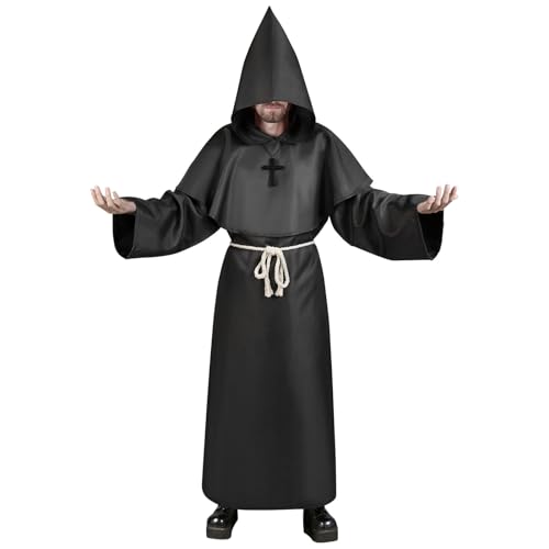 Aomig Mönch Robe Prister Gewand Männer, Mönchskutte Mittelalter Cape, Klassisches Mittelalterkostüm Hooded Renaissance Priester Robe Weihnachtsfeier Halloween Karneval Cosplay Kostüm (XL, Schwarz) Aomig Mönch Robe Prister Gewand Männer, Mönchskutte Mittelalter Cape, Klassisches Mittelalterkostüm Hooded Renaissance Priester Robe Weihnachtsfeier Halloween Karneval Cosplay Kostüm (XL, Schwarz) von Aomig