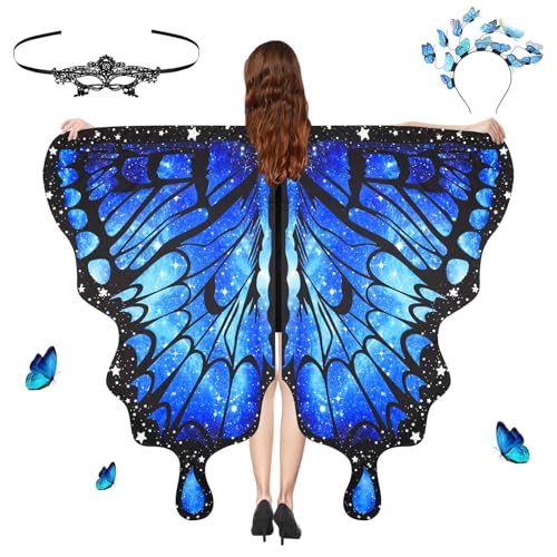 Aomig Schmetterling Kostüm Damen 3Pcs Schmetterlingsflügel Erwachsene Frauen mit Maske Haarreif Bunter Schmetterling Umhang Flügel Nymphe Wing Pixie Kostüm für Halloween Party Cosplay Karneval (Blau) Aomig Schmetterling Kostüm Damen 3Pcs Schmetterlingsflügel Erwachsene Frauen mit Maske Haarreif Bunter Schmetterling Umhang Flügel Nymphe Wing Pixie Kostüm für Halloween Party Cosplay Karneval (Blau) von Aomig