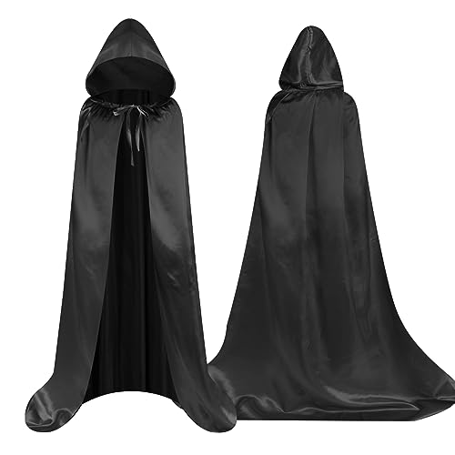 Aomig Sensenmann Kostüm Vampir Kostüm Kinder Jedi Mantel Halloween Umhang mit Kapuze Junge Mädchen Mittelalter Umhang Halloween Kostüm Kinder für Party Karneval Cosplay Familienfeier (Schwarzer-100cm) von Aomig