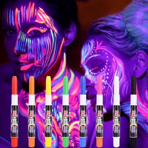 Aomig UV Bodypainting 8 Farben Neon UV Kinderschminke Set Leuchtende Gesichtsmalstifte UV Glow Schminkstifte für Kinder Waschbar Schminkstifte Schminkfarben Face Paint für Halloween Karneval Aomig UV Bodypainting 8 Farben Neon UV Kinderschminke Set Leuchtende Gesichtsmalstifte UV Glow Schminkstifte für Kinder Waschbar Schminkstifte Schminkfarben Face Paint für Halloween Karneval von Aomig