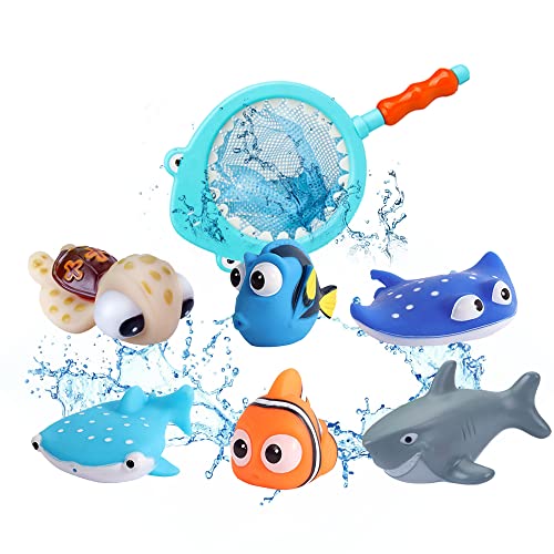 Findet Nemo Badespielzeug- 7 Stück Findet Dory Nemo Badespritzer Badespielzeug Baby schwimmender Spritzer Badespielzeug für Baby-Kind-Kleinkind-Dusche und Schwimmwanne von Aonuily