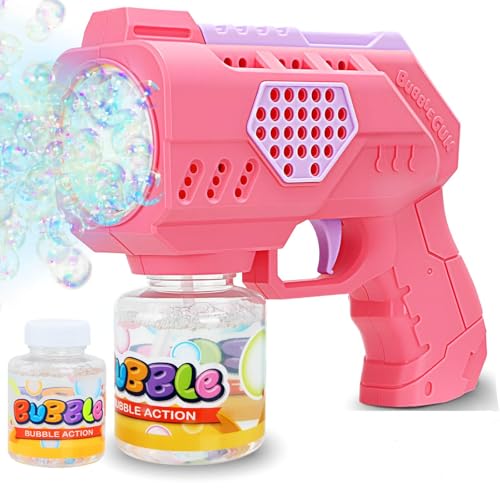 Aooess Seifenblasenpistole für Kinder Seifenblasenmaschine LED Seifenblasen Spielzeug für 3 4 5 6 7 8 9 Jahre Junge Mädchen Seifenblasen Pistole Geschenke Outdoor Geburtstag Hochzeit (Rosa) von Aooess