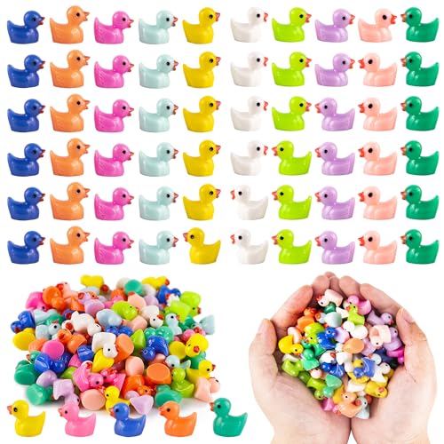 Aopskumd 120 Stück Mini Harz Enten,12 Farben Mini Enten,Mini Kleine Figuren,DIY Kleine Enten Schmücken,Mini Ducks,Mini Enten für Aquarium,Miniaturgarten,Garten Landschaft,Bonsai von Aopskumd