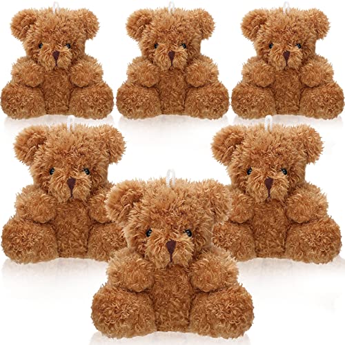 6 Stück Mini Bären Plüschtiere 4 Zoll - Kleine Stofftiere Kuscheltiere Spielzeuge - Winzige Weiche Puppen für Baby Shower Geburtstag Abschluss Schlüsselanhänger (Braun) von Aoriher