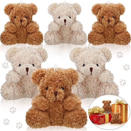 6 Stück Mini Bären Plüschtiere 10 cm Kuscheltiere Spielzeuge Winzige Weiche Puppen für Baby Shower Geburtstag Abschluss Schlüsselanhänger (Braun, Aprikose) von Aoriher