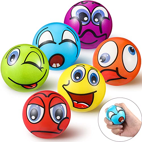 6 Stücke Lustiges Gesicht Stressbälle 2,5 Zoll Unterschiedliche Farben Stressball Weich PU Ball Sortiert Zufällig Stressbälle, Grün, Gelb, Orange, Rot, Lila, Blau, Rosa (Lustiger Stil) (Frecher Stil) von Aoriher