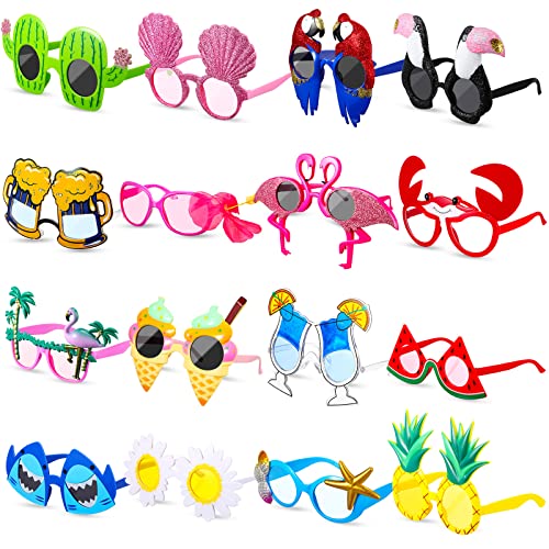 Aoriher 16 Paare Hawaiian Sonnenbrille Tropical Hawaiian Partybrille Lustige Brillen Foto Requisiten Sommer Beach Party Accessoires für Kinder und Erwachsene, Hawaii Kostüm Zubehör von Aoriher