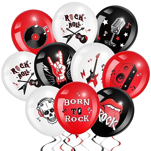 Aoriher 54 Stück Rock und Roll Latex Ballons Rock Luftballons Rock Band Party Dekoration Musik Thema Partyzubehör für Rock Geburtstag Babyparty 50er 60er 70er 80er 90er Jahre Rock Gastgeschenke von Aoriher