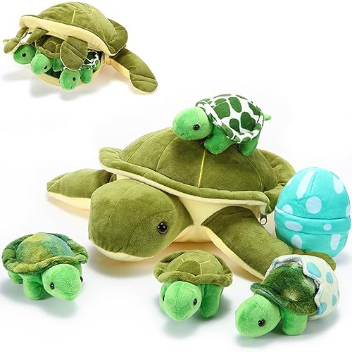 Aoriher 6 Stück Kuscheltiere Schildkröten Set 12 Zoll Stofftiere Meeresschildkröten Mutter mit 3 Klein Schildkröten und 2 Schildkröten Eiern Schildkröten Umarmung für Geburtstag Ostern (Klassisch) von Aoriher