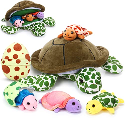 Aoriher 6 Stück Kuscheltiere Schildkröten Set 12 Zoll Stofftiere Meeresschildkröten Mutter mit 3 Klein Schildkröten und 2 Schildkröten Eiern Schildkröten Umarmung für Valentinstag (Modern) von Aoriher