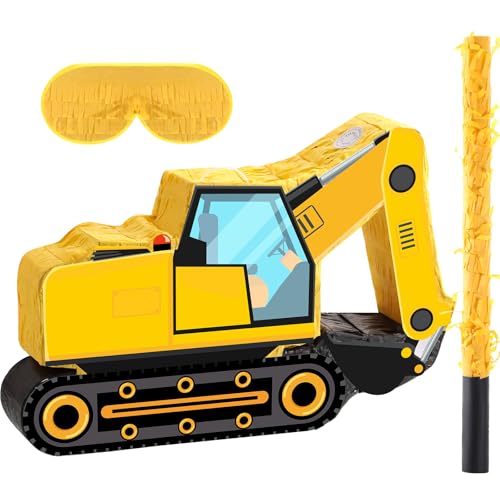 Bau Muldenkipper Pinata mit Augenbinde und Stock - Partyzubehör für Traktoren, Bagger, Bauwagen - Kinder Geburtstag Dekoration (Bagger) von Aoriher
