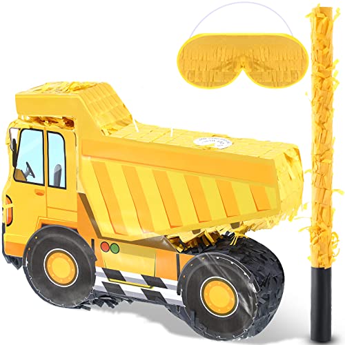 Bau Muldenkipper Pinata Bundle Bau Pinata mit Augenbinde und Stab Bauen Themen Party Zubehör Traktor Bagger Pinatas für Jungen Kinder Bau Geburtstag Party Dekorationen von Aoriher