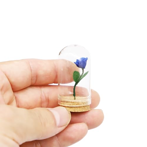 1/6 Puppenhaus Miniatur Rose mit Glaskuppel Kunstblumen Mini Rose Blumen Miniatur Valentinstag Geschenk für Puppenhaus Miniaturen Feengarten Diorama (2PCS) (Blaue Rose) von Aorvoras