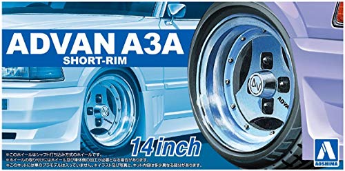 Aoshima 14 Zoll ADVAN A3A Short-Rim Felgen & Reifen Set 1:24 Model Kit Bausatz 055465 von Aoshima