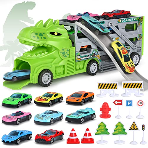 Aoskie Autotransporter Spielzeug für 3 4 5 Jahre, Dinosaurier Rampen LKW für Jungen mit 8 Mini Autos 1 Straßenkarte Zubehör Geschenkset für Kinder Aoskie Autotransporter Spielzeug für 3 4 5 Jahre, Dinosaurier Rampen LKW für Jungen mit 8 Mini Autos 1 Straßenkarte Zubehör Geschenkset für Kinder von Aoskie