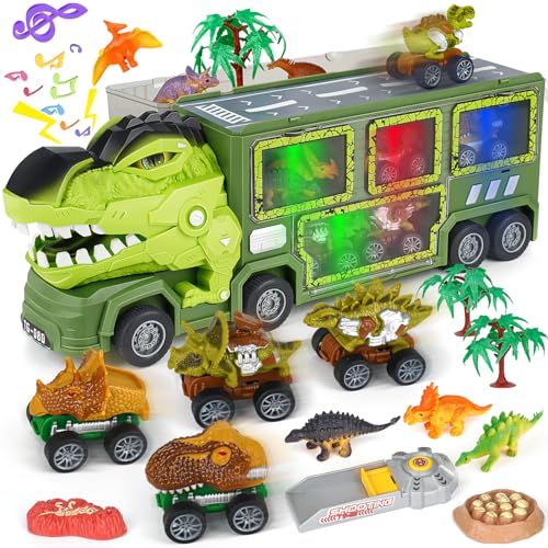 Aoskie Dinosaurier Spielzeug ab 2 3 4 5 6 Jahre Junge, LKW mit Sound und Licht, Kinderspielzeug Geschenk ab Party, Thanksgiving, Weihnachten von Aoskie